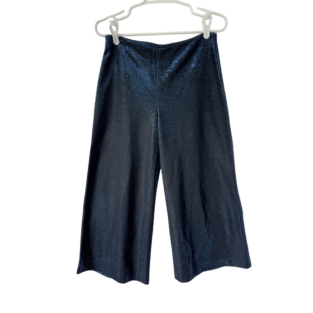 Tamara Mellon Shimmery Navy Cropped Wide-Leg Pants